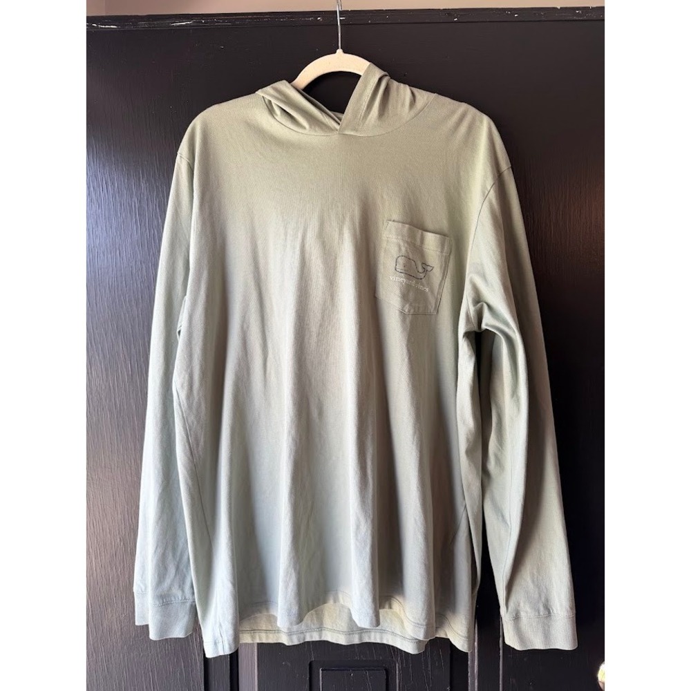 Vineyard Vines Mens Large Sage Green Long Sleeve Hooded T-Shirt Whale Logo